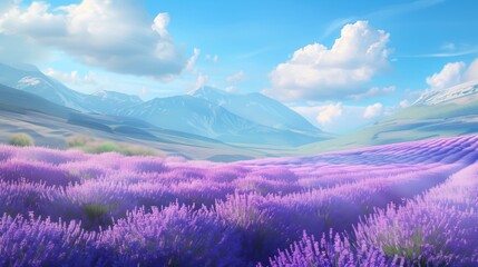 Obraz premium Sunny day in a vivid lavender field, high-quality scenery.