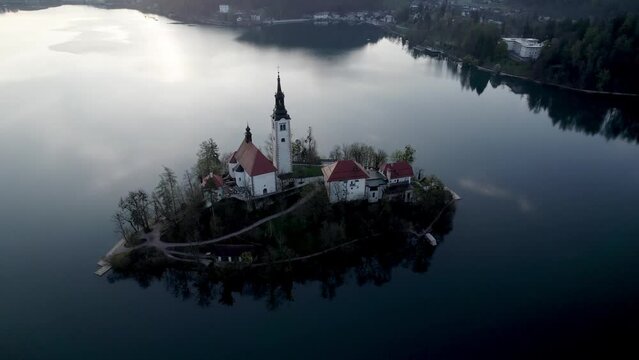 Island on lake bled at dawn