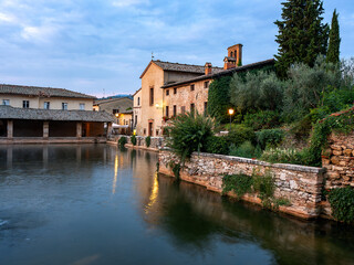  Sunrise at Bagno Vignoni, a village nestled in the Val d'Orcia a few kilometres from Siena, where...