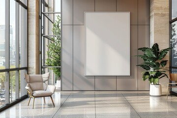 Empty Wall Mockup in Modern Office Interior created with Generative AI