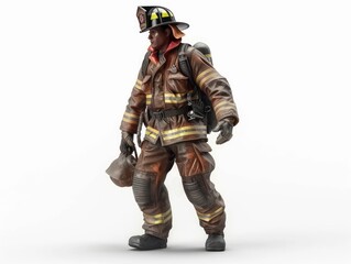 A firefighter in full gear, helmet secured, amidst billowing smoke, bravely battling flames to rescue lives, embodying courage and protection in the face of danger