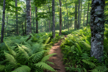 Embracing Tranquility: A Serene Journey through a Nature Trail in Vermont.