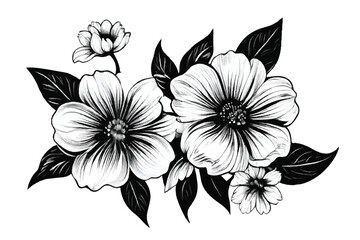 Black and white Floral Background. Flower Icon. Black and white Flower silhouette. Floral background. Vector seamless background. 