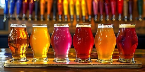 Craft Beer Sommeliers Assess Brewery Beers for Color and Quality. Concept Craft Beer, Sommeliers, Brewery Beers, Color Assessment, Quality Evaluation