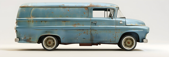 Classically Styled Mid-Century Blue Vintage Van - A Symbol of the Free-Spirited Road Trip Culture