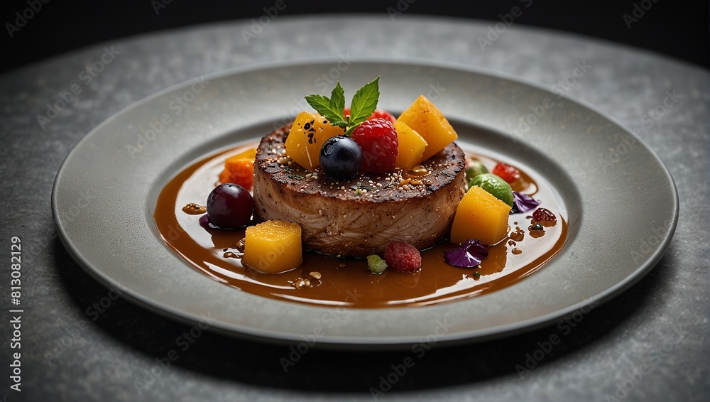 Wall mural Grilled steak with fruit - Wall murals