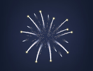 Glowing Firework Burst Against A Dark Blue Sky, Portraying A Spectacular Sparkling White Display, Celebrations, Vector