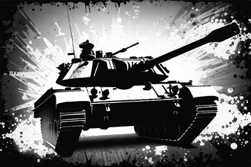 Black and white Military tank silhouette. Tank war army silhouettes set. Military Vehicle. Tank logotype. Black and white tank icon.