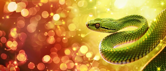 Beautiful snake. Exotic reptile. Symbol of the New Year. Design for cards and invitations for the Christmas holiday.