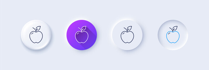 Apple line icon. Neumorphic, Purple gradient, 3d pin buttons. Fruit food sign. Diet nutrition symbol. Line icons. Neumorphic buttons with outline signs. Vector