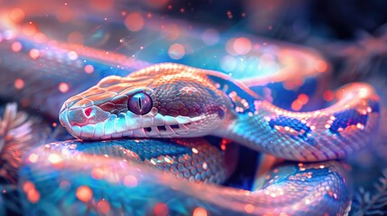 Obraz premium Beautiful snake. Exotic dangerous reptile. Symbol of the New Year according to the Chinese calendar.