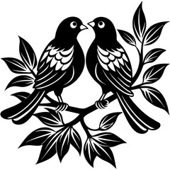 Birds making love on a branch vector silhouette 