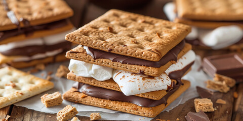 homemade marshmallow s'mores with chocolate on crackers