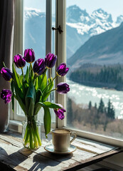 Purple tulips standing