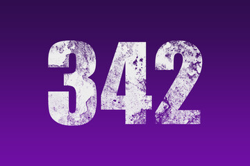flat white grunge number of 342 on purple background.