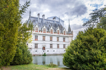 Scenic view of the castle of Azay-le-Rideau in Loire Valley in France 