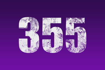 flat white grunge number of 355 on purple background.