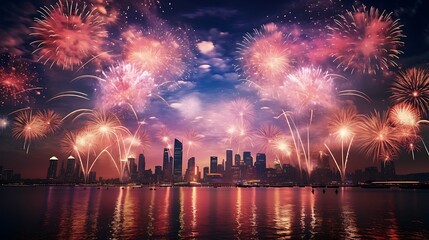 A colorful fireworks display lighting up the sky in a dazzling spectacle to mark the start of the New Year. 8k