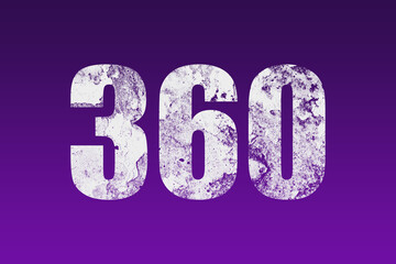 flat white grunge number of 360 on purple background.