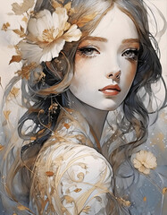 花と女　AI画像　ジェネレーティブAI