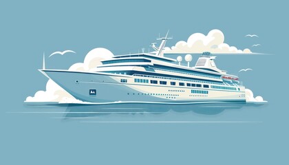 modern cruise ship adorned with shiny details, navigating the tranquil waters, offering passengers an unforgettable ocean voyage