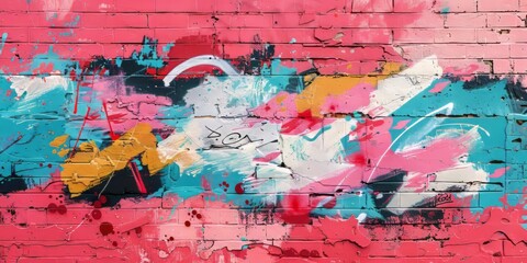 Colorful graffiti on a brick wall. Abstract background for design.