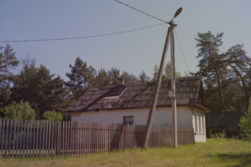 Abandoned of farmhouse seen through