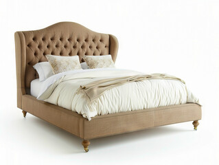 A bed with a tufted headboard and upholstered footboard.