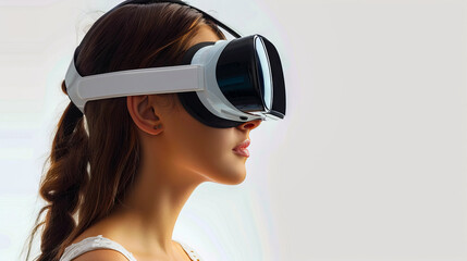 Naklejka premium A woman wearing a virtual reality headset.