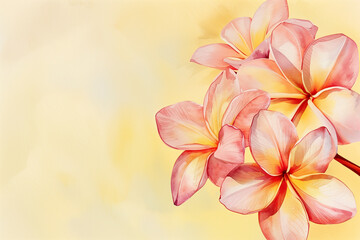 Naklejka premium Tropical floral background. Watercolor flowers on light yellow canvas with copy space