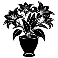 Lilies on the vase vector silhouette illustration