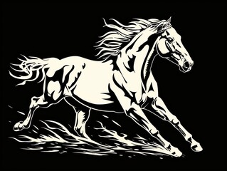 horse running icon, logo, design, black and white