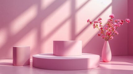 3d rendering of empty cylinder podium on pastel color background abstract scene for product display.