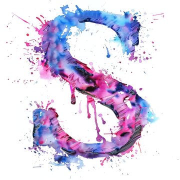 S letter watercolor painting on a white background