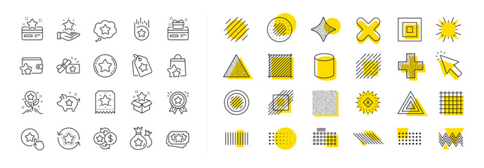 Bonus card, Redeem gift and discount coupon signs. Design shape elements. Loyalty program line icons. Lottery ticket, Earn reward and winner gift icons. Vector