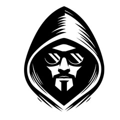Mysterious Hooded Hacker in Black and White &ndash; Vector Illustration on Cybersecurity, Anonymity, and Digital Safety