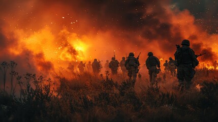 Under Cover of Darkness: Soldiers Execute Daring Nighttime Operations Amidst the Chaos of Battlefield Smoke and Explosions, Facing High-Risk Military Challenges