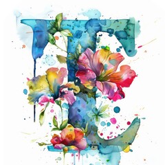 T letter watercolor painting on a white background