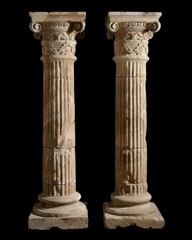 two temple ancient columns on black background