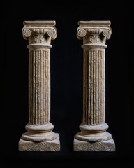 two temple ancient columns on black background