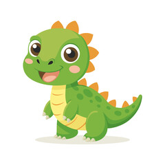 Fototapeta premium Cute green baby dinosaur on a white background. Design for greeting cards, invitations, print on clothes. Vector