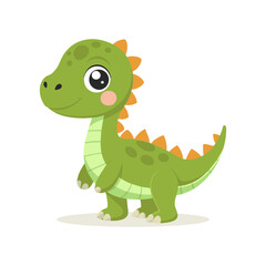 Cute green baby dinosaur on a white background. Design for greeting cards, invitations, print on clothes. Vector