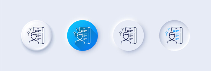 Survey line icon. Neumorphic, Blue gradient, 3d pin buttons. Online feedback sign. Quiz application symbol. Line icons. Neumorphic buttons with outline signs. Vector