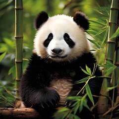 Fototapeta premium giant panda eating bamboo