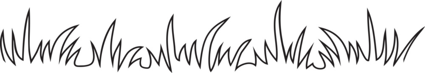 Grass doodle line icon, meadow sketch, bush hand draw, cartoon garden outline design, scribble field, small tuft lawn, black sprout border on white background. Nature simple vector illustration