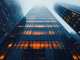 glass skyscraper against the clear blue sky, symbolizing innovation and modernity in business