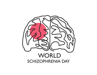 The brain of a person with schizophrenia. Mental disorder. World Schizophrenia Day. One line drawing for different uses. Vector illustration.