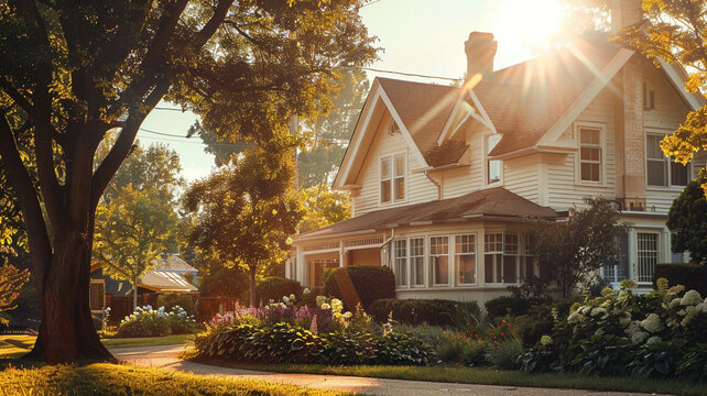 sunlit suburban home boasting elegance and charm