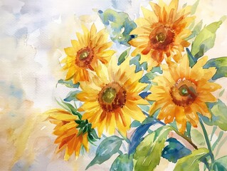 sunflowers yellow bouquet watercolor paint