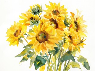 sunflowers yellow bouquet watercolor paint